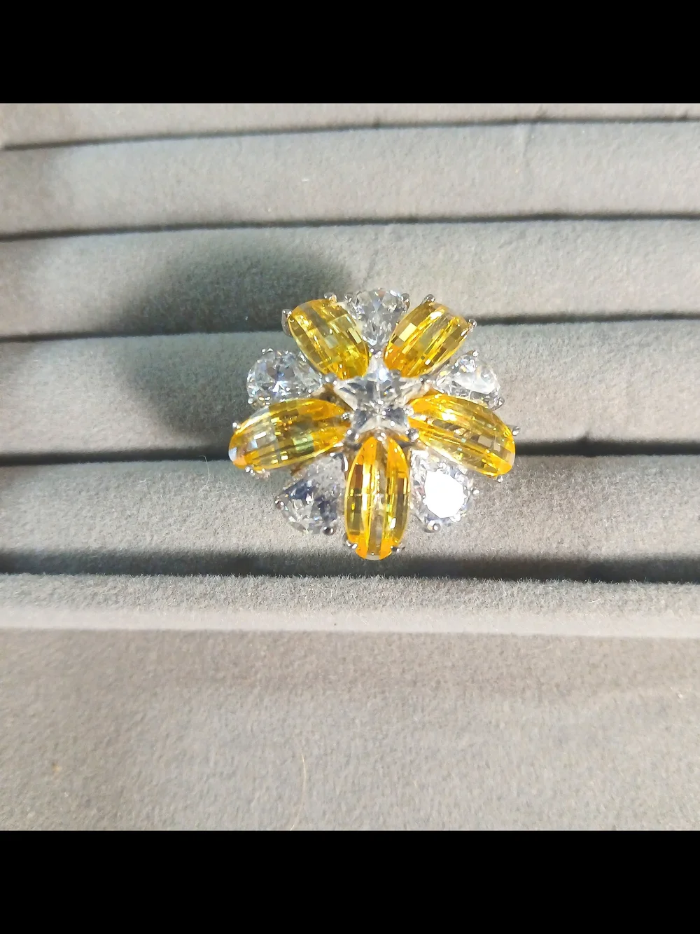 Yellow and Clear Flower Statement Ring - Women Jewelry Sterling Silver